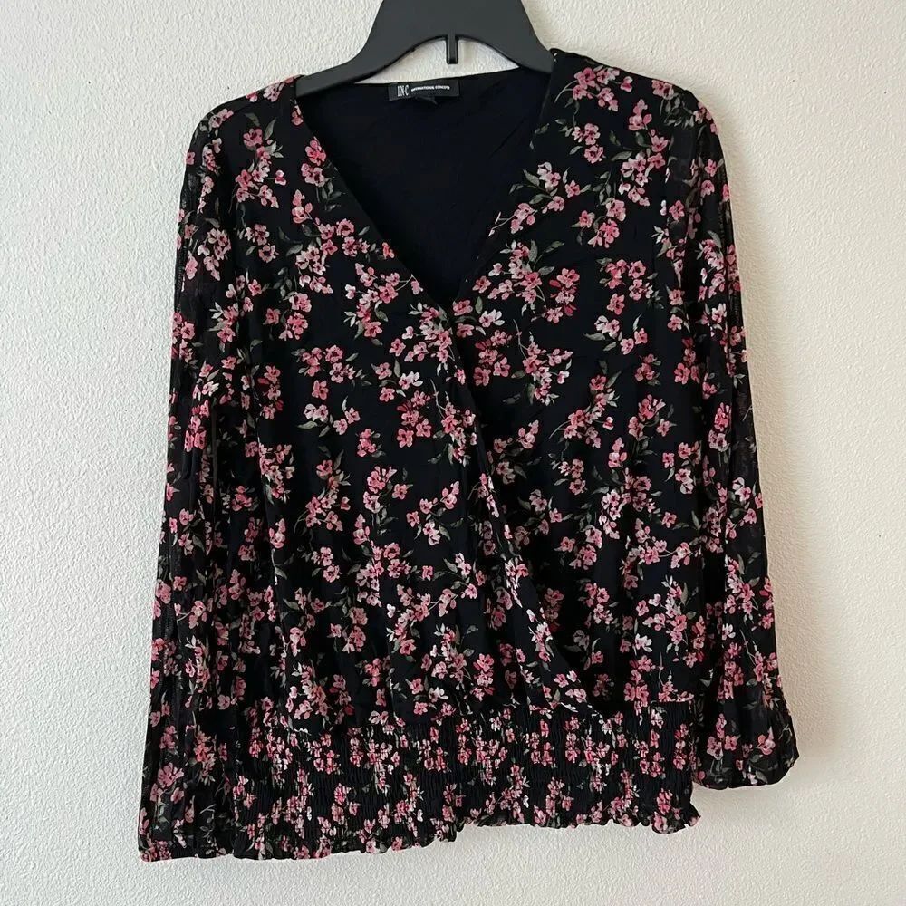 INC Long Sleeves Women Mesh floral blouse M